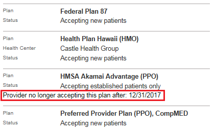Screenshot showing where the provider's term date is displayed.