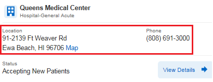 Screenshot showing where the facility's location is displayed.