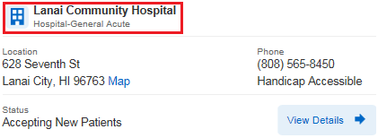 Screenshot showing where the facility's name is displayed.